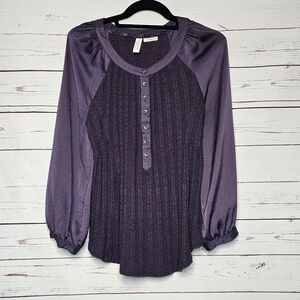 Meadow Rue Kersee Deep Purple Blouse with Button Accents